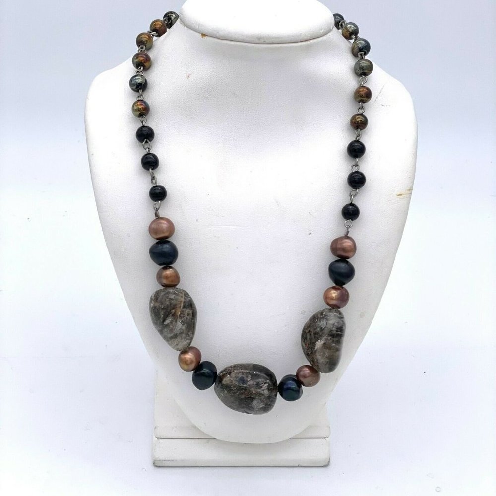 Keren Women's Beaded Stone Necklace Multicolor 925 Lobster Closure